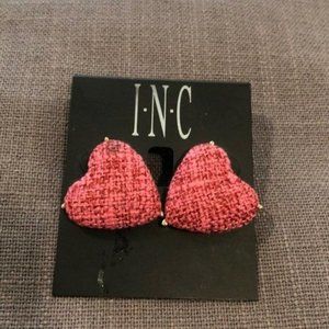 INC Red Tweed Heart Post Earrings